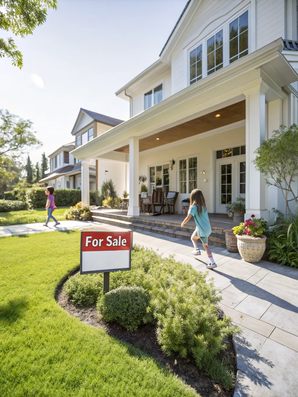 An image of a modern residential home with a 'For Sale' sign in front, symbolizing residential real estate loans offered by Irongate Lending.